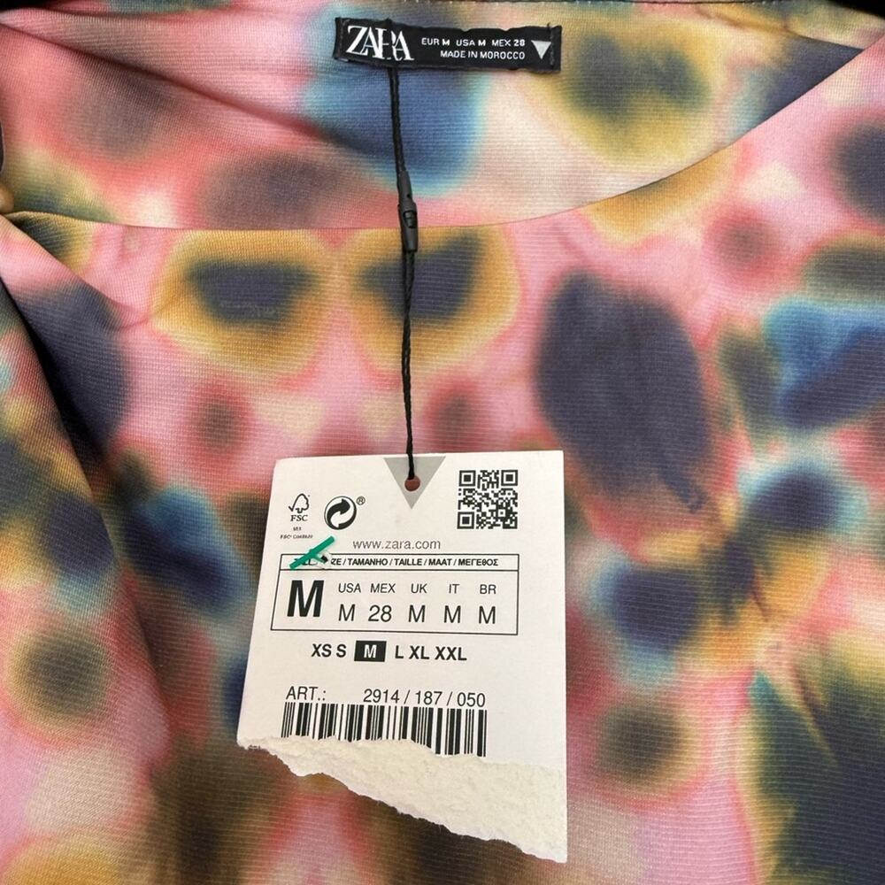 NWT NEW Zara Draped Fitted Tie Dye Cut Out Mini Dress - Party Night Out - Picture 6 of 7